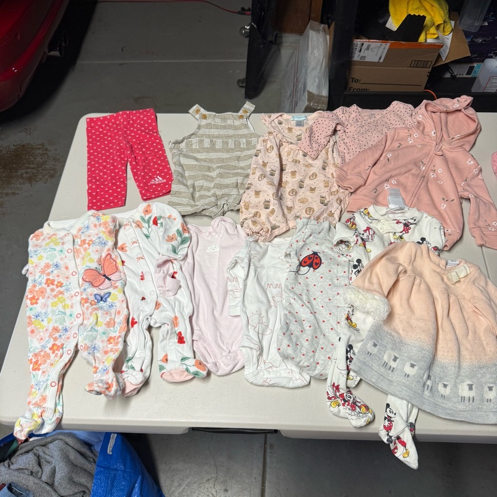 Bundle of 12 Baby Girl Bodysuits Dresses Pant Overall Jacket 0-3 Months EUC
